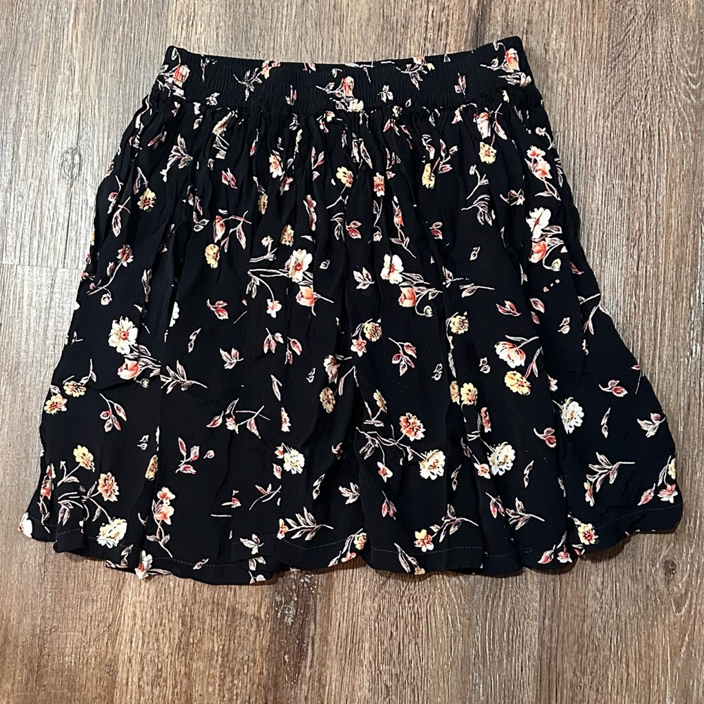 Indira Vintage Black Floral Skirt Small Medium